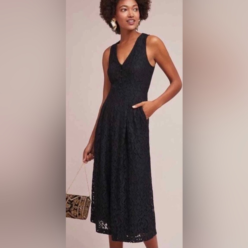 Moulinette Soeurs Cropped Wide Leg Black Lace Jumpsuit